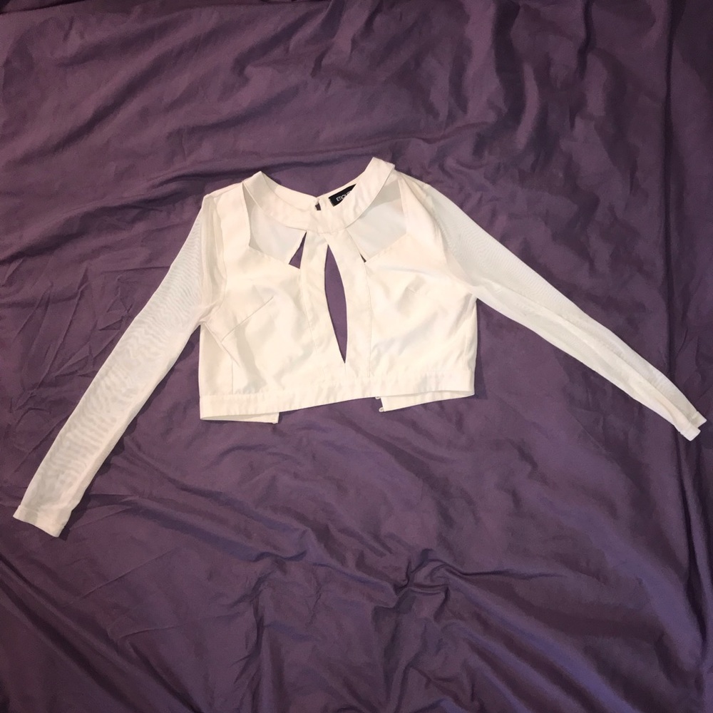 Cream Criss Cross & Mesh Crop Top